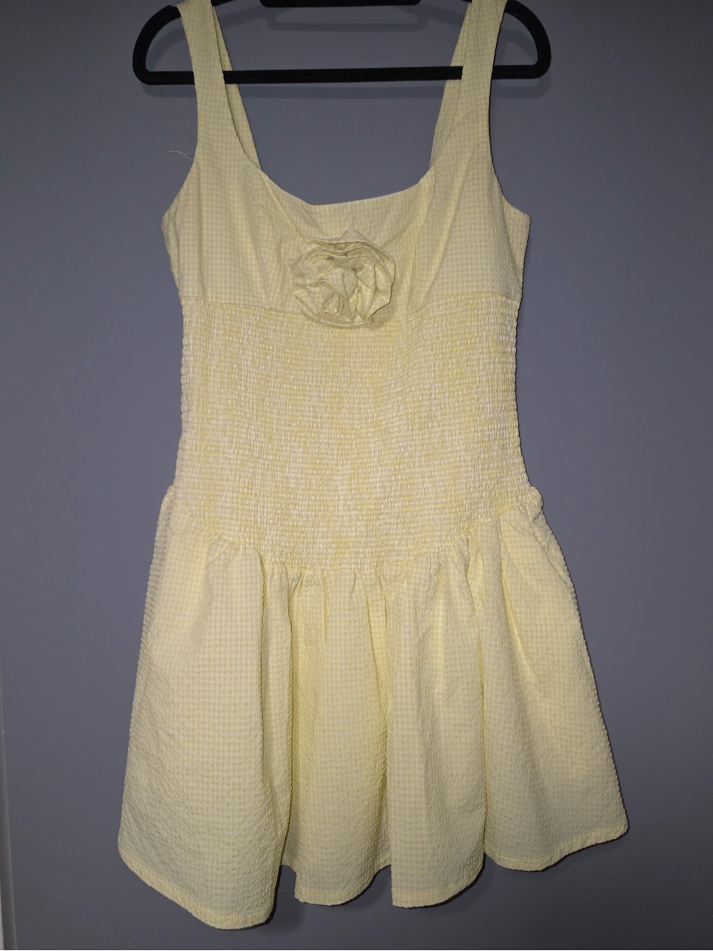 Anthropologie Pale Yellow Smocked Sundress with Rosette